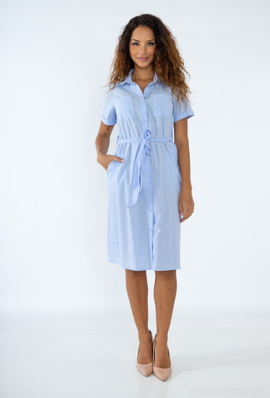 Wholesaler Inspiration Studio - Striped shirt dress with patch pockets on the chest and on the side.