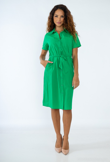 Wholesalers Inspiration Studio - Striped shirt dress with patch pockets on the chest and on the side.