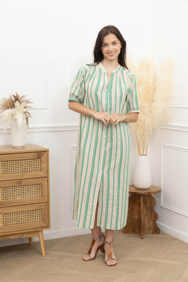 Wholesaler Inspiration Studio - Striped cotton shirt dress, short sleeves.
