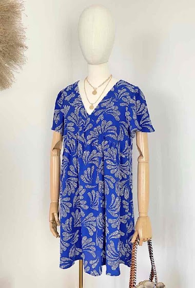 Wholesaler Inspiration Studio - V-neck dress, short floral print short flared sleeve with cotton lining