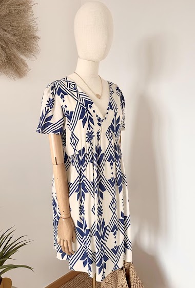 Wholesaler Inspiration Studio - Short flared dress in viscose, V-neck, short-sleeved print with cotton lining