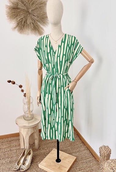Wholesalers Inspiration Studio - Sleeveless flared dress, V-neck with pockets, side slits and cotton lining