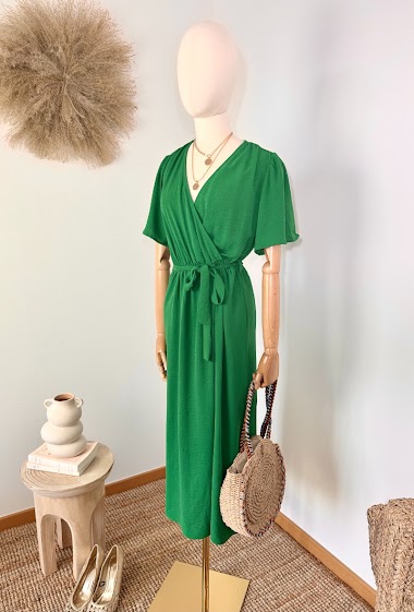 Wholesalers Inspiration Studio - Long wrap dress with elasticated waist and short butterfly sleeves