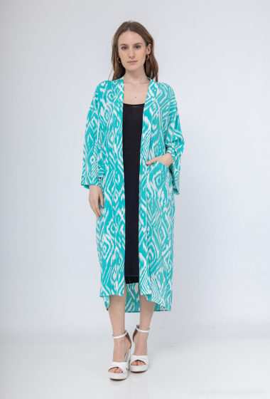 Grossiste Inspiration Studio - Veste Kimono avec manche 3/4 et deux poches plaqué à l'avant.