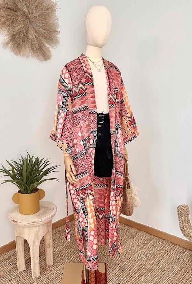 Wholesalers Inspiration Studio - Long Kimono jacket with sleeve and two front patch pockets.