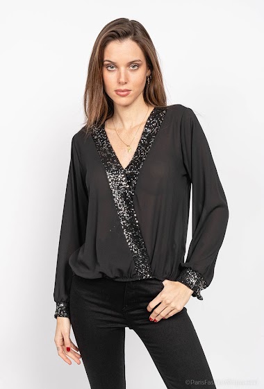 Großhändler INSTA GIRL - Transparent blouse with sequined collar
