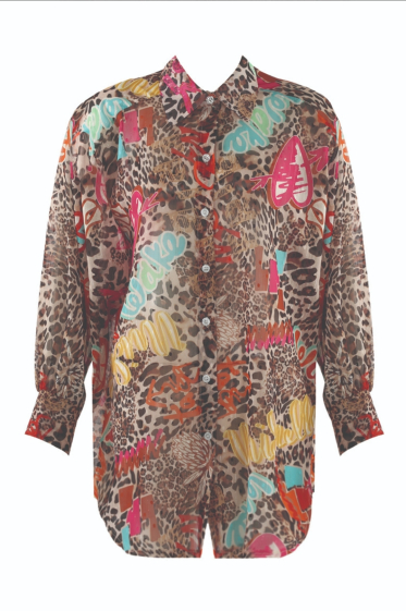 Wholesaler INSTA GIRL - Leopard-print slogan chiffon shirt