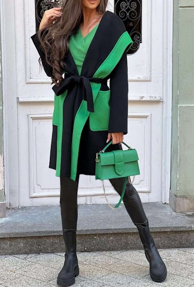 Two-tone belted coat