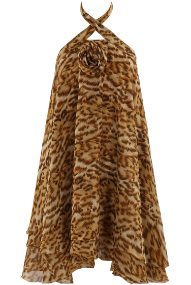 Wholesaler INSTA GIRL - Leopard print mini dress with bodice trim