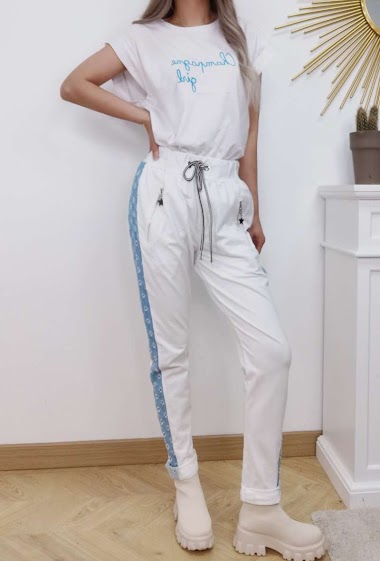 Wholesaler INSTA GIRL - Bi-material trousers with holes