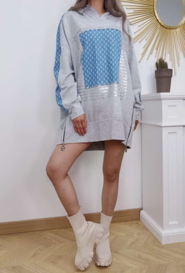 Wholesaler INSTA GIRL - bi-material tunic sweatshirt
