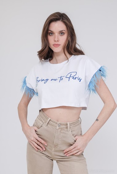Grossiste INSTA GIRL - T-shirt " Bring me to paris "avec plume