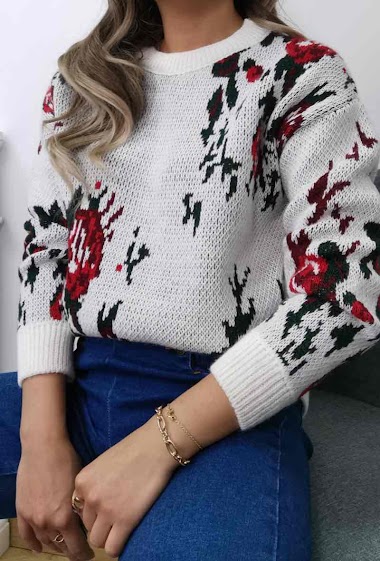 Wholesaler INSTA GIRL - Knitted sweater flowers