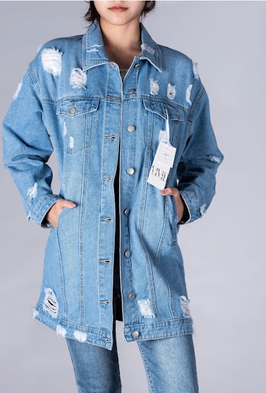 Wholesaler VIVID - Ripped long denim jacket