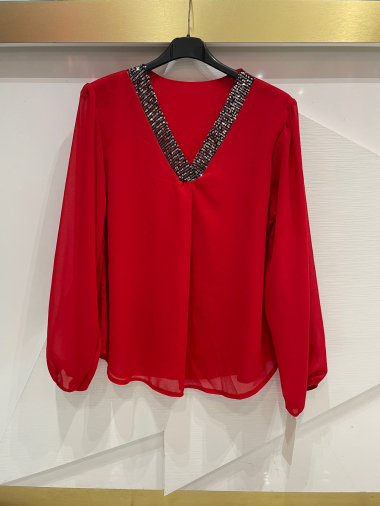 Wholesaler ISSYMA - V-neck shiny sequin party blouse