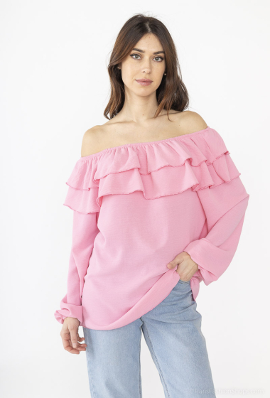 Wholesaler ISSYMA - Plain blouse with pleated pussy-bow collar
