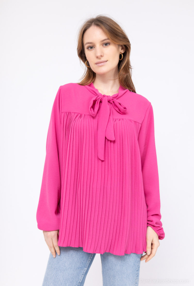 Wholesaler ISSYMA - Plain blouse with pleated pussy-bow collar