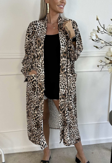 Grossiste ISSYMA - Long gilet avec poches léopard