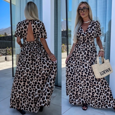 Großhändler ISSYMA - Langes Leopardenkleid mit offenem Rücken