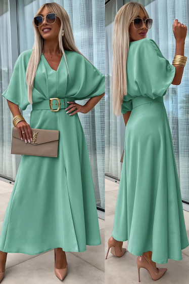 Grossiste ISSYMA - Longue robe avec fente et ceinture