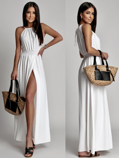 Grossiste ISSYMA - Longue robe viscose avec fente taille élastiqué