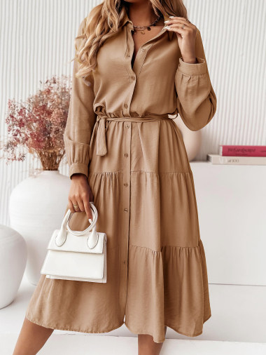 Grossiste ISSYMA - Longue robe chemise à volants avec lien