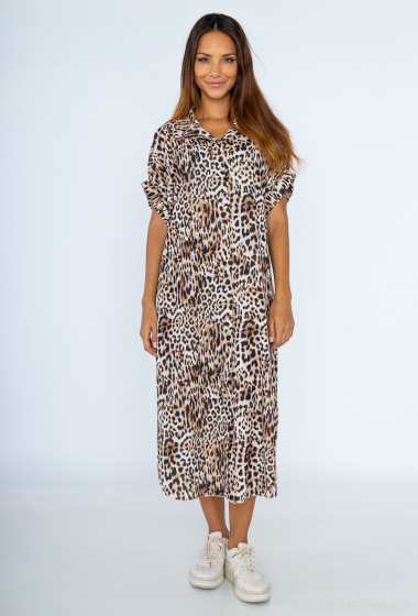 Grossiste ISSYMA - Longue robe chemise léopard