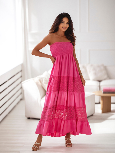 Großhändler ISSYMA - Langes, elastisches Kleid mit Spitzenrüschen