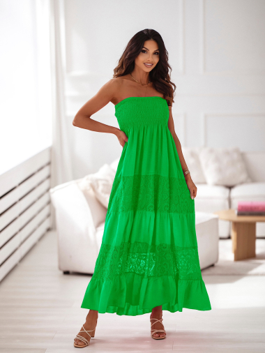 Großhändler ISSYMA - Langes, elastisches Kleid mit Spitzenrüschen
