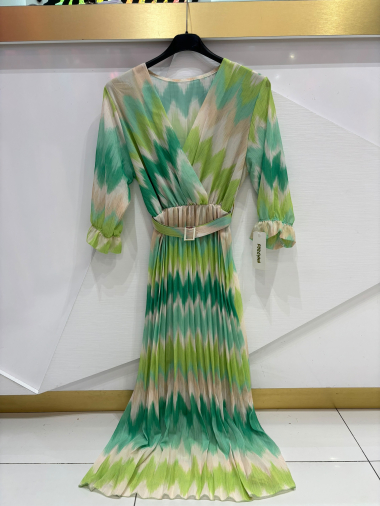 Grossiste ISSYMA - Longue robe imprimé plissé ceinture