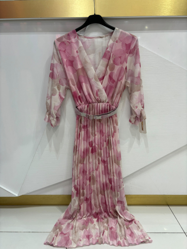 Wholesaler ISSYMA - Long pleated print dress with belt
