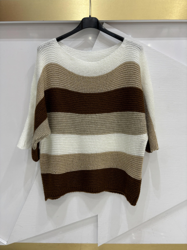 Wholesaler ISSYMA - Striped openwork knit sweater with shiny detail