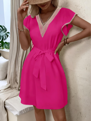 Wholesaler ISSYMA - V-neck lace dress with ruffled sleeves