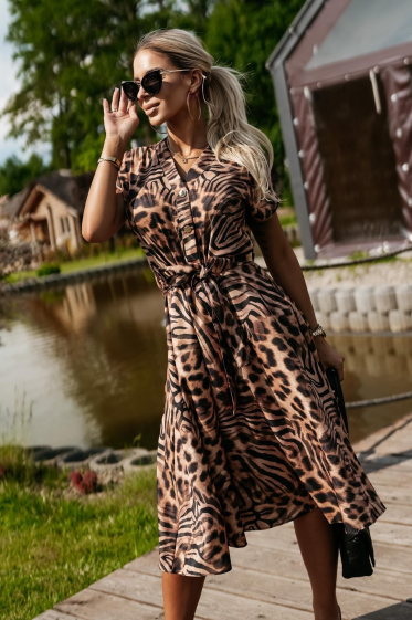 Mayorista ISSYMA - Vestido leopardo abotonado