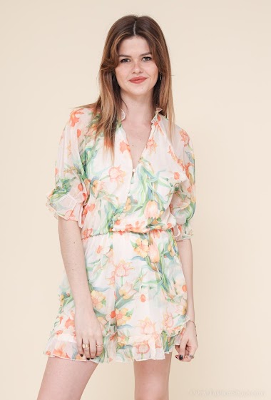 Wholesaler Ivivi - Floral Print Jumpsuit Short Sleeves