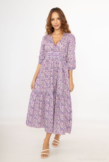 Wholesaler Ivivi - Floral Print Short Sleeve Long Dress