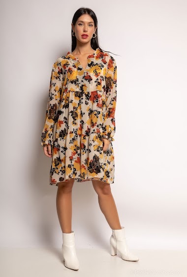 Wholesaler J & MY - Dress with flower print and ruffles