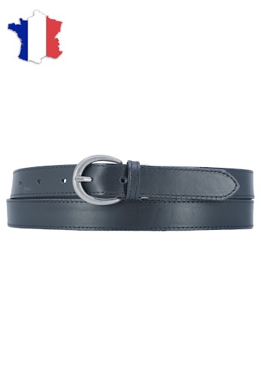 Großhändler JCL - Cowhide full grain leather belt with a vintage silver color buckle. 25 mm width 115 cm length. Ajustable