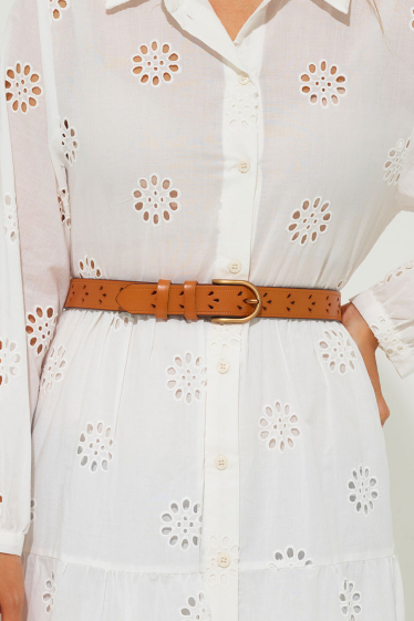 Wholesaler JCL - Women's flower pattern belt in split cowhide leather 30mm