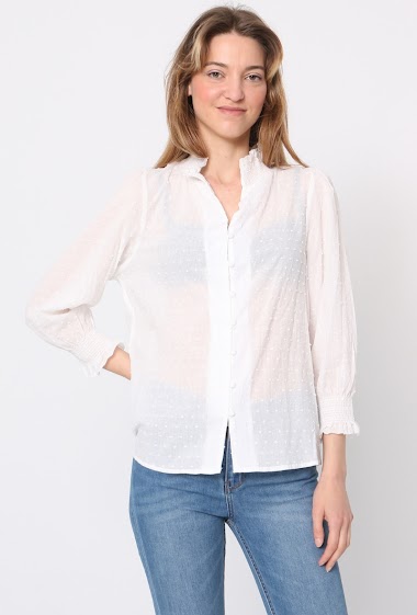 Großhändler JCL Paris - Plumetis blouse, buttoned, elastic collar, elastic sleeves