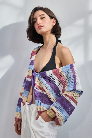 Wholesaler JCL Paris - Open cardigan in multicolored knit with shades of purple