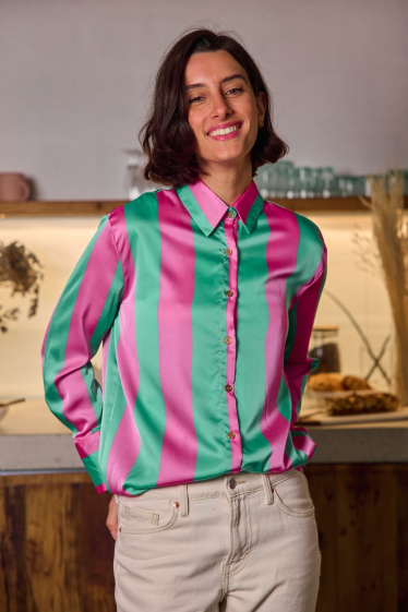 Großhändler JCL Paris - Rosa-grün gestreiftes Hemd