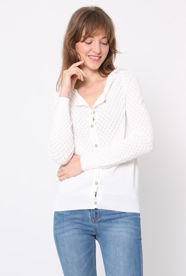 Wholesaler JCL Paris - Textured knit vest, button up, tight and elastic material, 3/4 sleeves