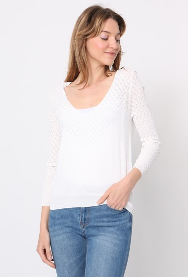 Großhändler JCL Paris - Textured knit sweater, tight and elastic material, V-neck