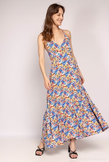 Wholesaler JCL Paris - Floral dress, thin adjustable straps, tied in the back