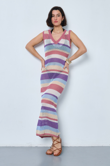 Wholesaler JCL Paris - Knit maxi dress in multicolored stripes