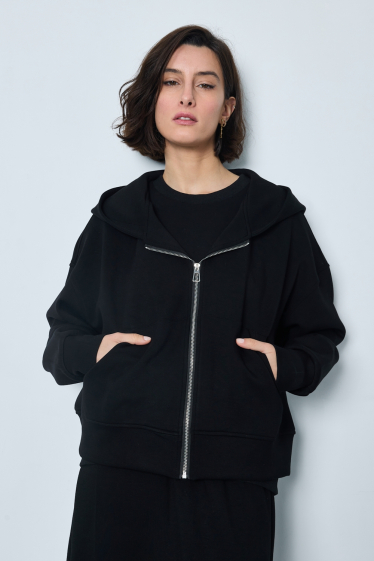 Großhändler JCL Paris - Kapuzen-Sweatshirt mit Reißverschluss in Schwarz