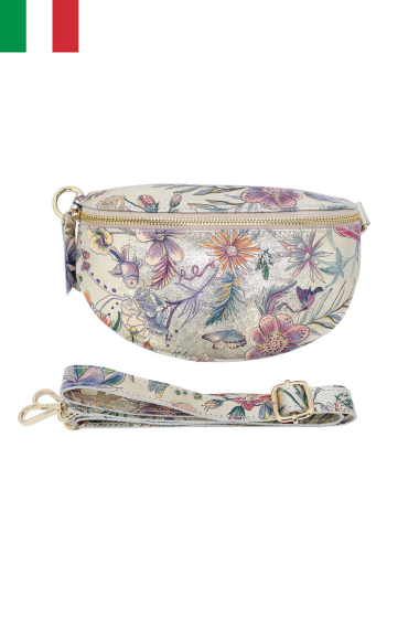 Großhändler JCL - Gürteltasche aus schillerndem Leder mit Blumenmuster und Metallverschluss, Größe S