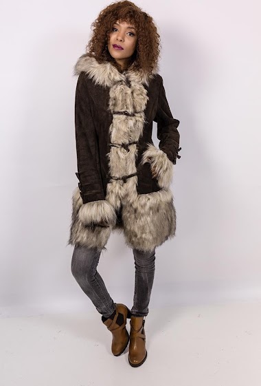 Grossiste Jessy Line - Manteau effet daim avec capuche