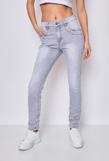 Großhändler Jewelly - Graue Baggy-Jeans mit 4 Knöpfen